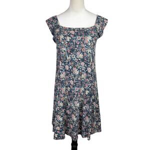 Loft NWT Gray Antique Floral Rayon Flutter Sleeve Square Neck Casual Mini Dress